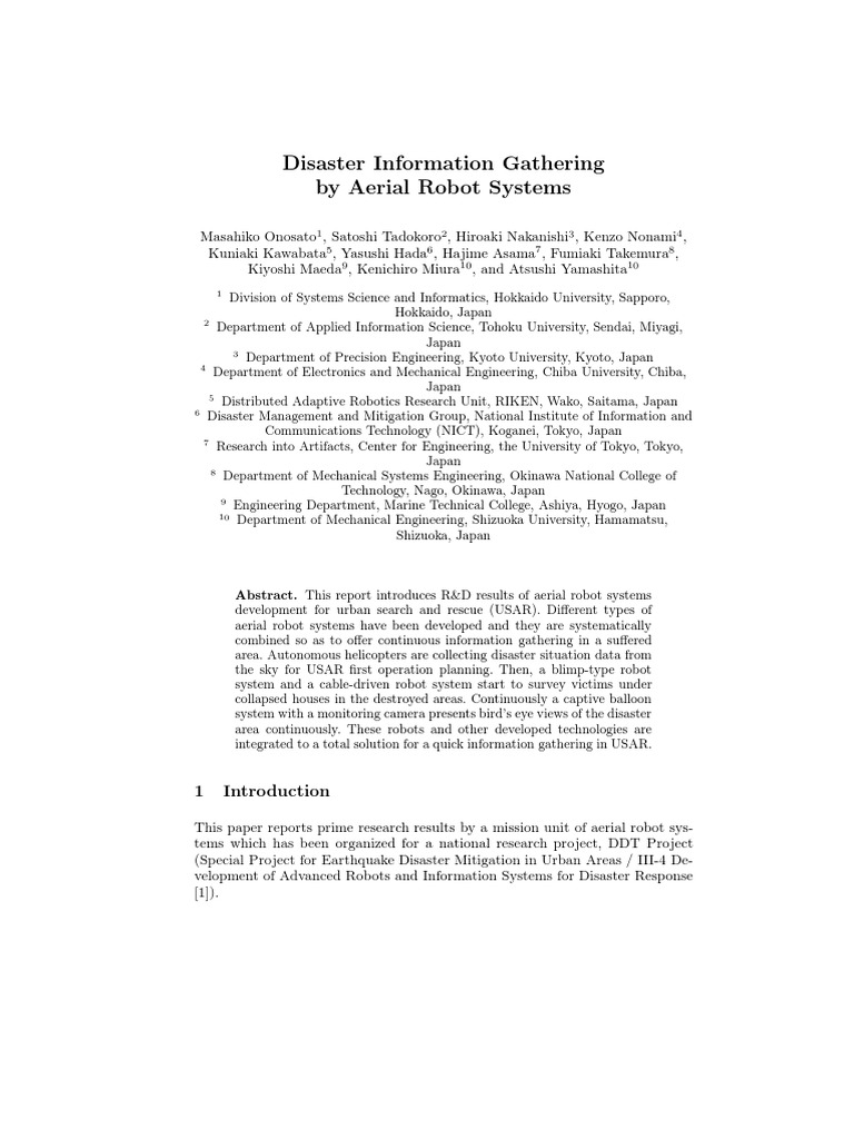 Aerial Robot Systems for Disaster Response | PDF | Robot | Robotics
