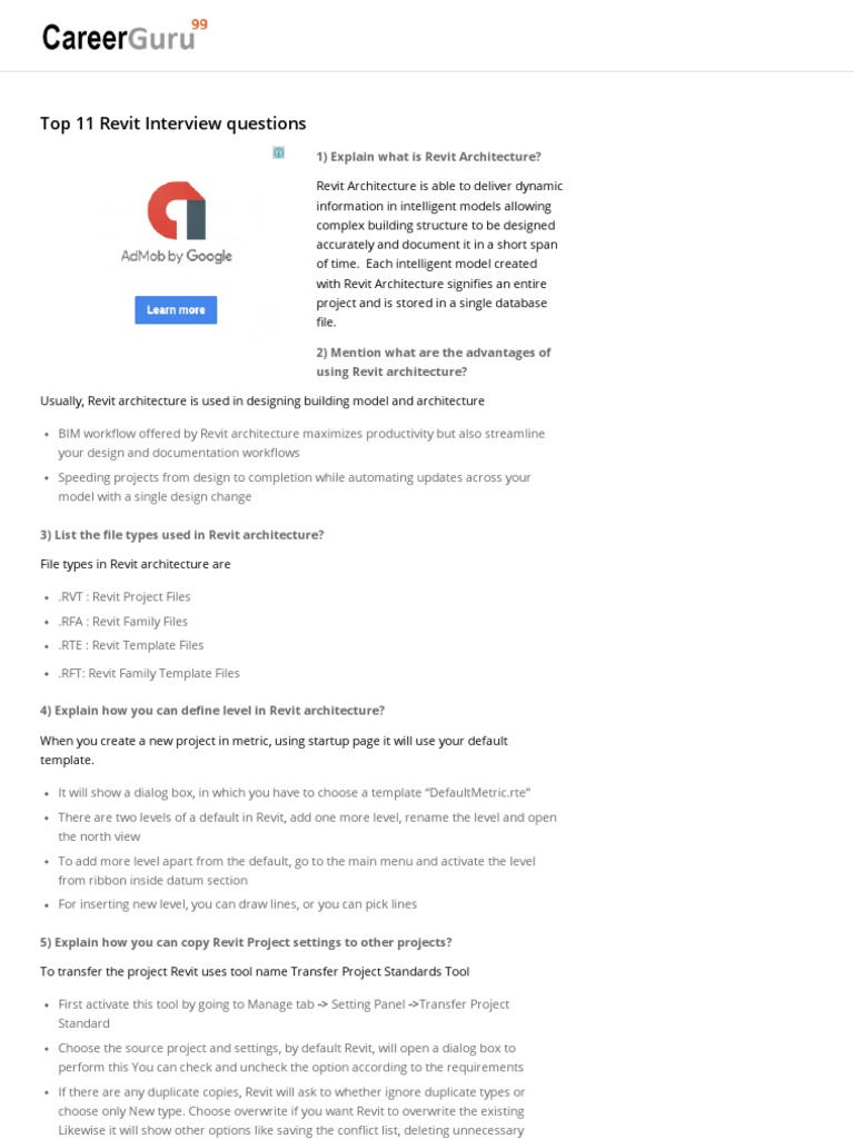 Top 11 Revit Interview Questions PDF Autodesk Revit Computing