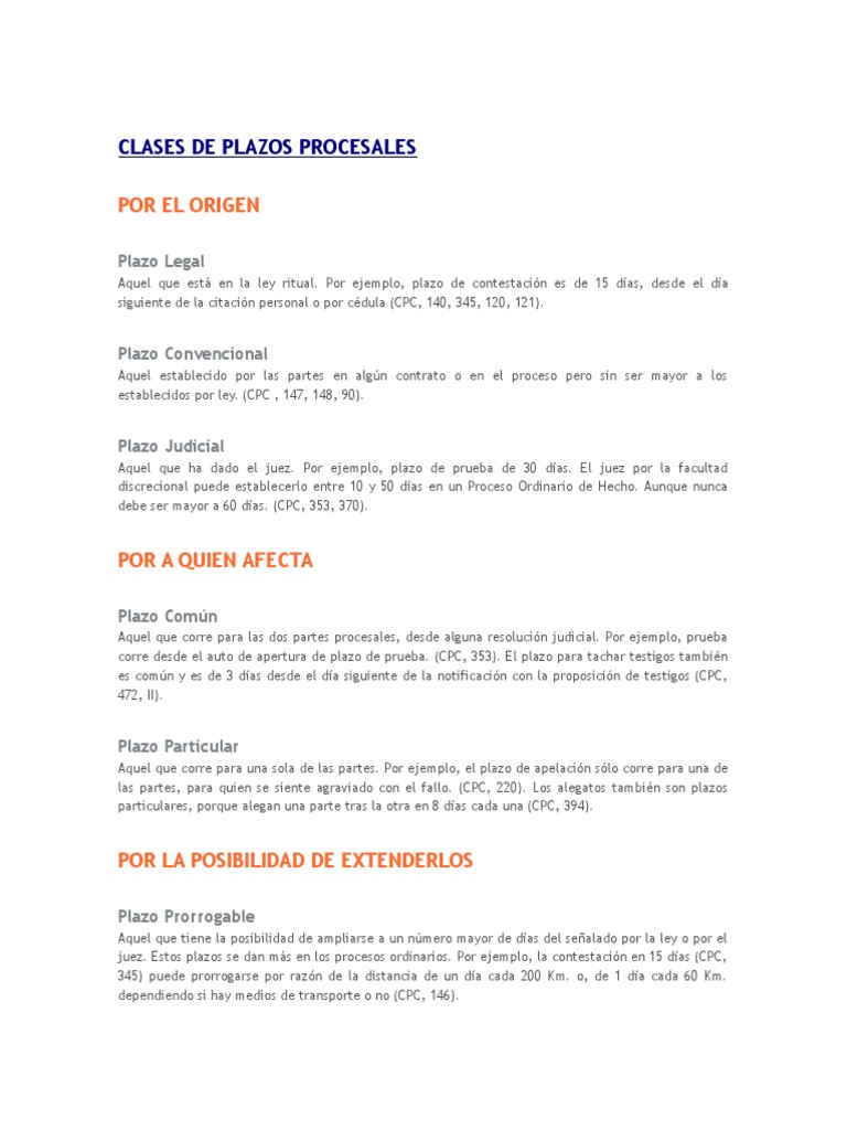 Clases de Plazos Procesales en Derecho | PDF | Evidencia (ley) | Juez