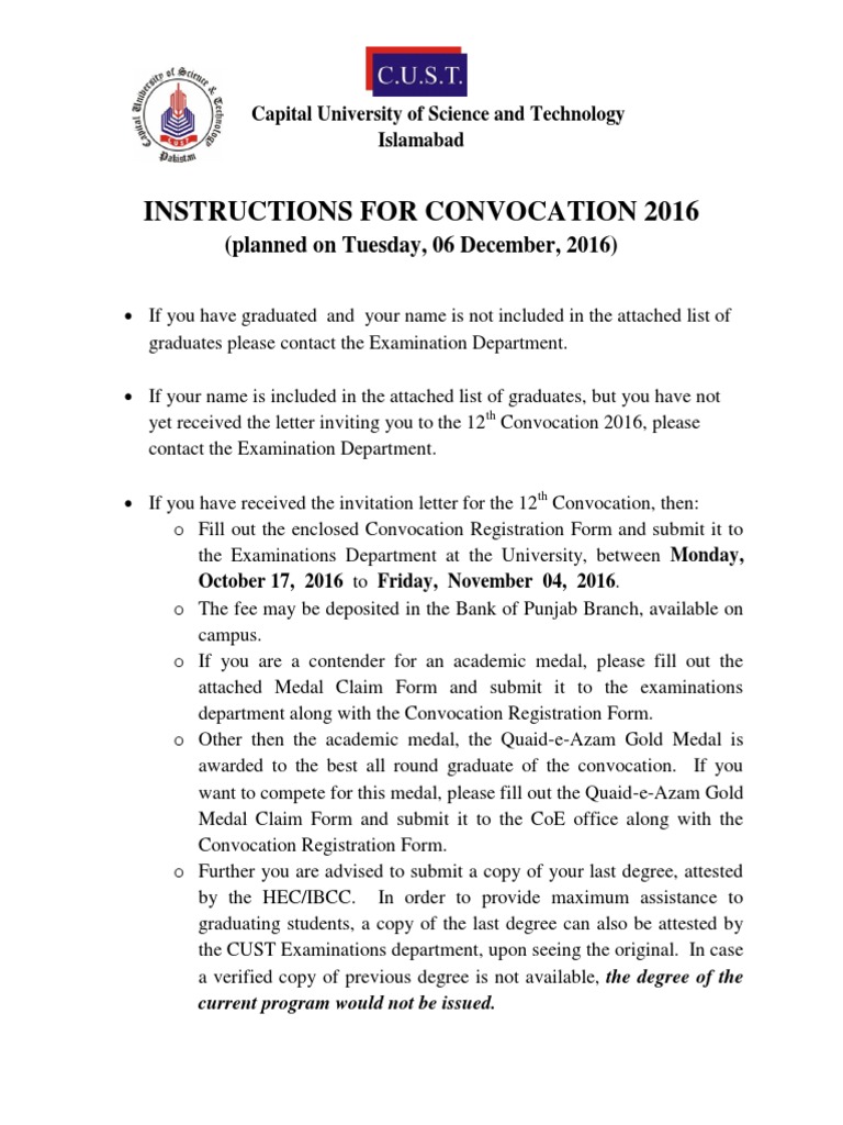 Convocation 2016 Instructions for Graduates | PDF | Career & Growth ...