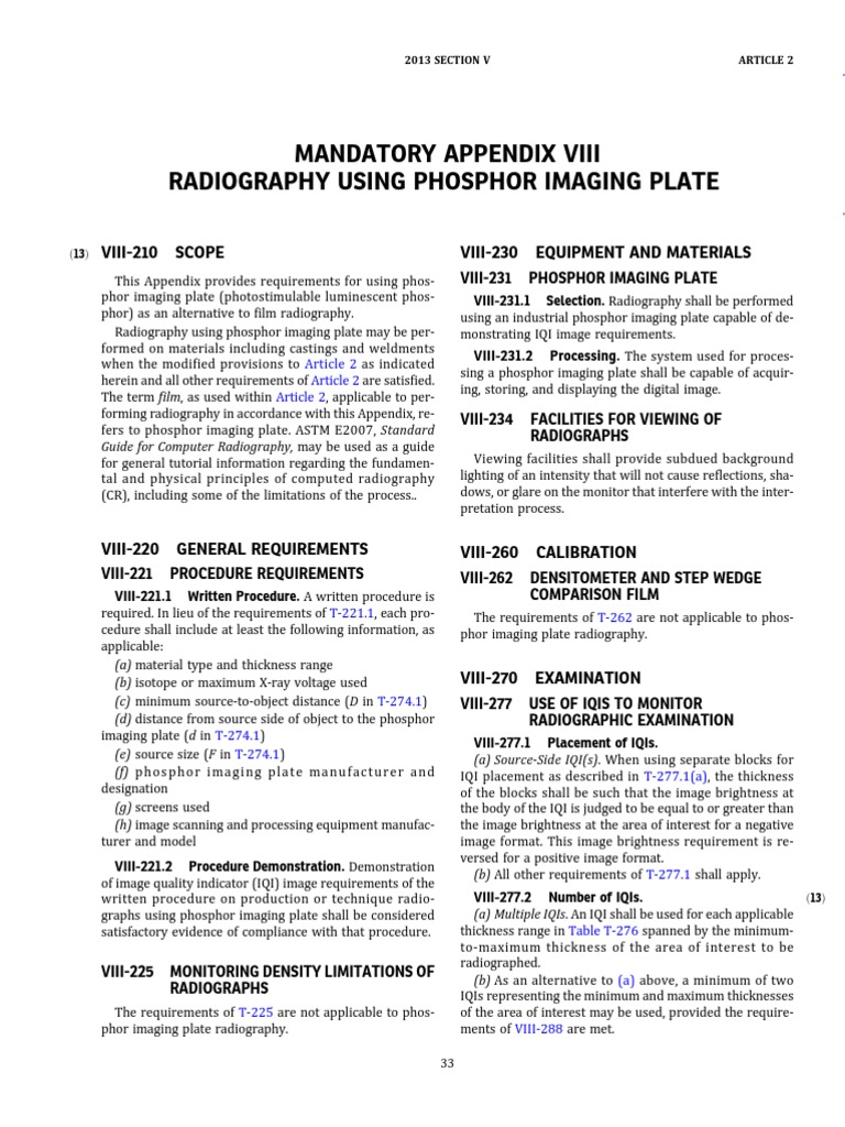 ASME Mandatory Appendix VIII Overview | PDF | Radiography | Digital Image