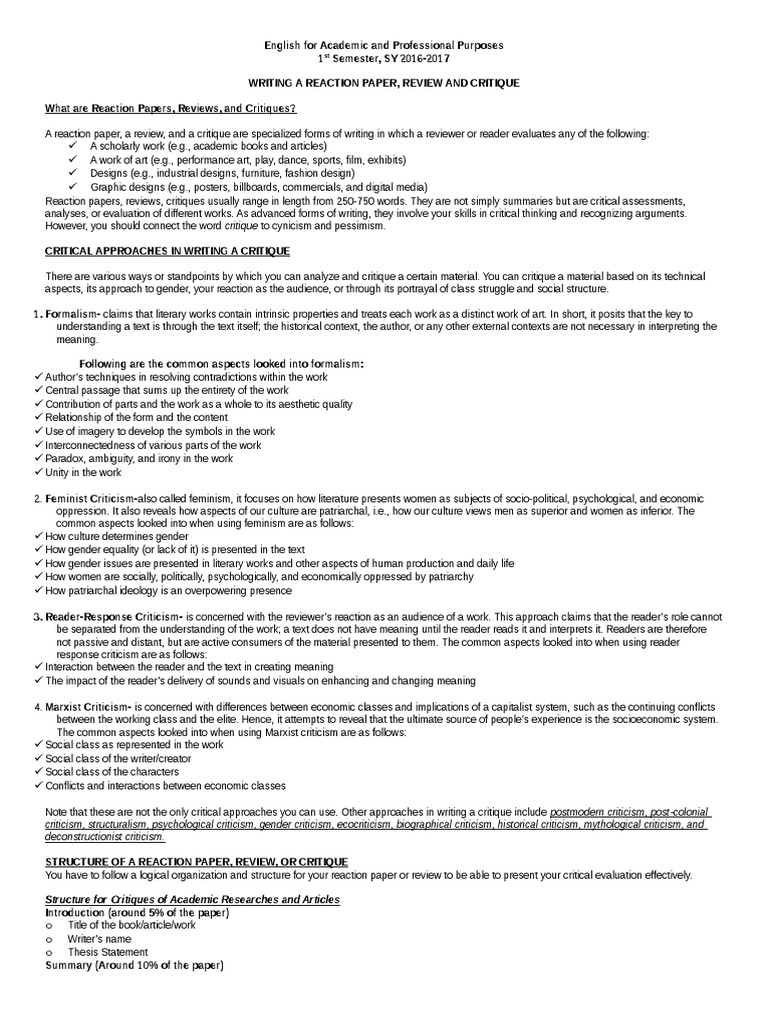 Difference between review and reaction paper image