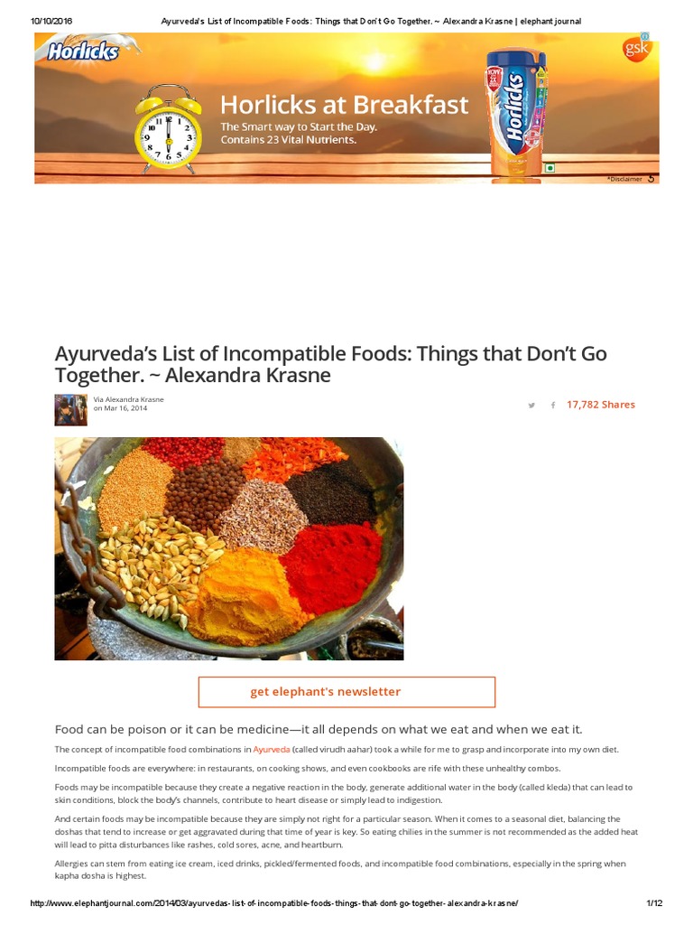 Ayurveda's List of Incompatible Foods - Things That Don't Go Together ...