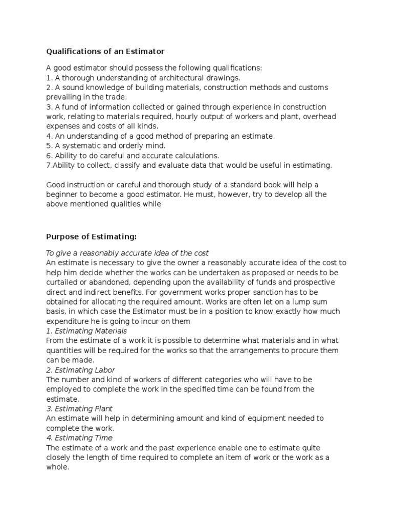 Qualifications of An Estimator PDF