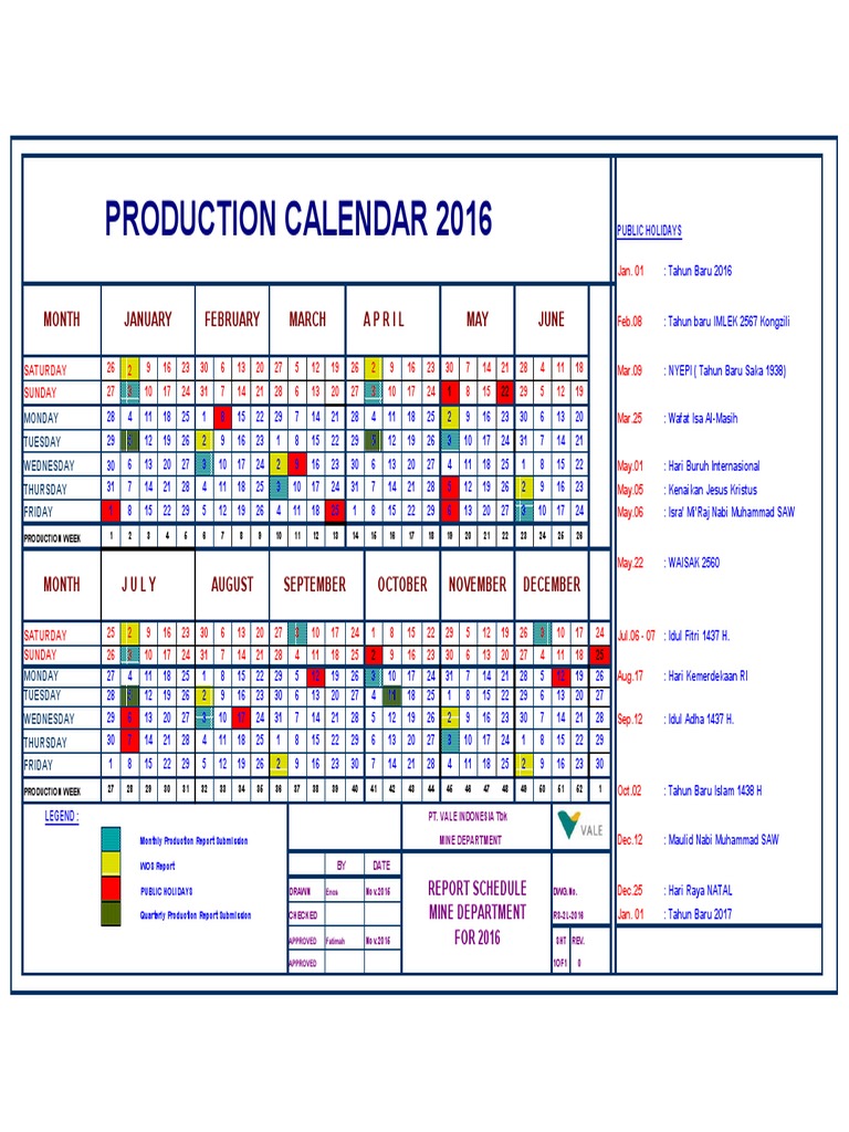 Production Calendar 2016: Month June April MAY March February January ...