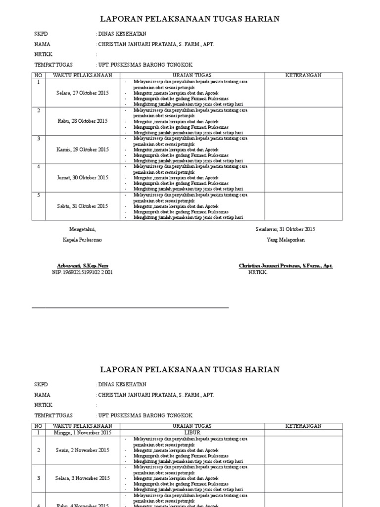 Laporan Pelaksanaan Tugas Harian | PDF