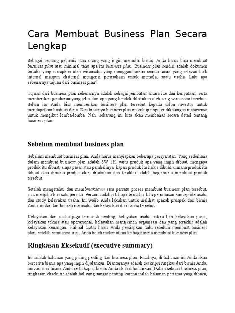Cara Membuat Business Plan Secara Lengkap Pdf