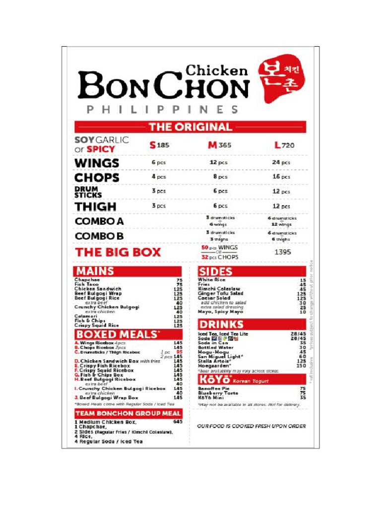 Bonchon Menu PDF