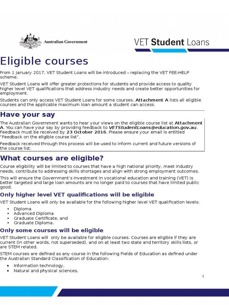Eligible Course List Fact Sheet 0 | PDF | Vocational Education | Diploma