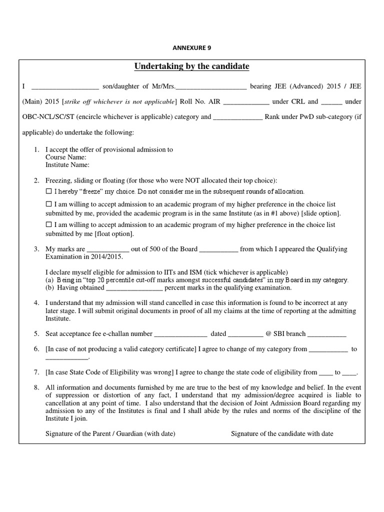 Undertaking by Candidate | PDF
