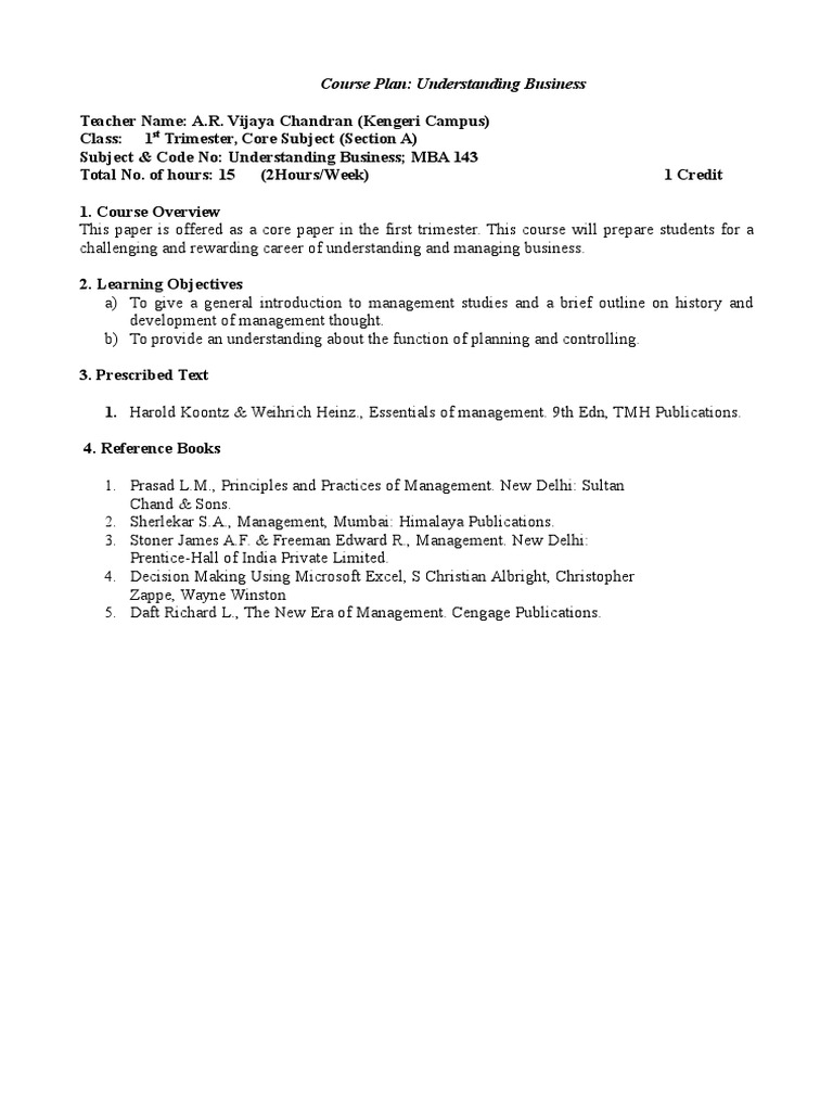 MBA Course Plan: Understanding Business | PDF | Cognition | Science