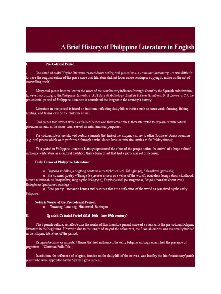 A Brief History of Philippine Literature in English | PDF | Philippines ...
