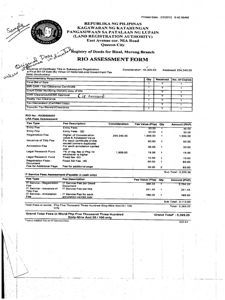 RIO Assessment Form Register of Deeds PDF