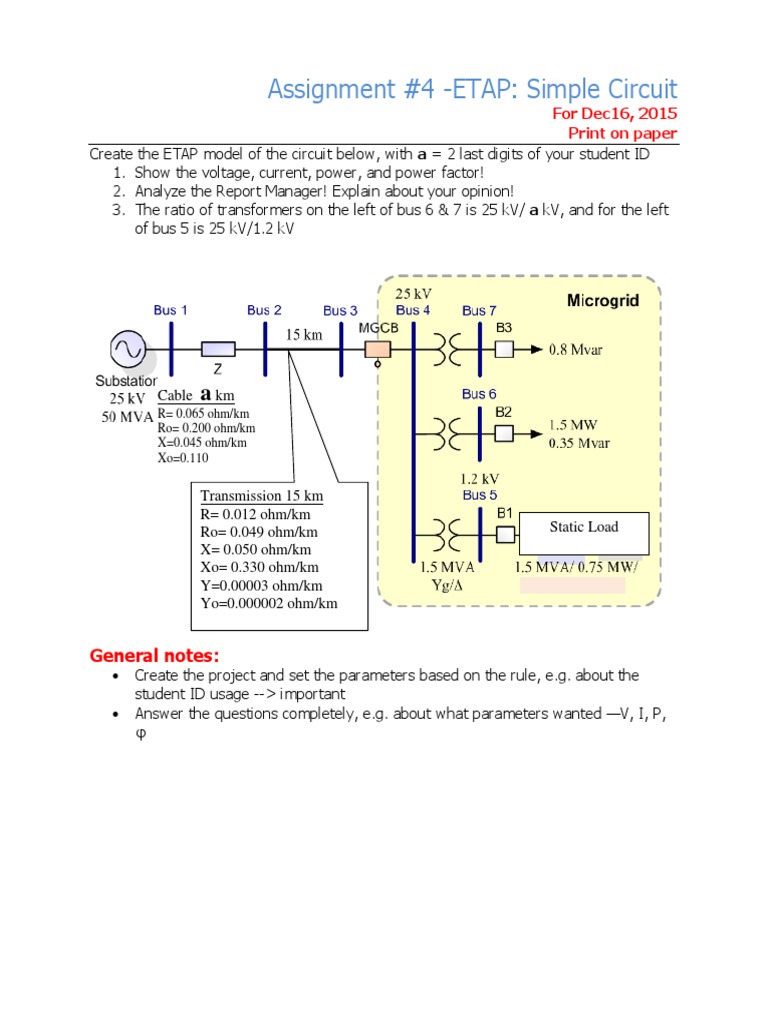 Assignment #4 - ETAP: Simple Circuit: General Notes | PDF