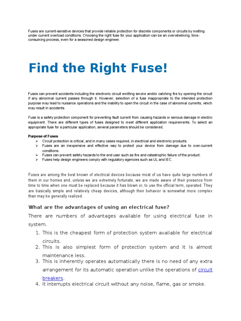 Find The Right Fuse! What Are The Advantages of Using An Electrical Fuse? PDF Fuse
