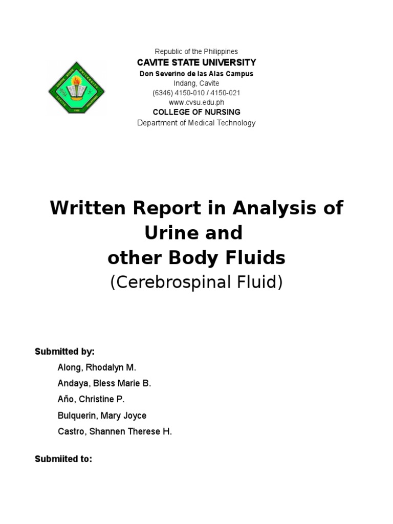 Written Report in Analysis of Urine and Other Body Fluids ...