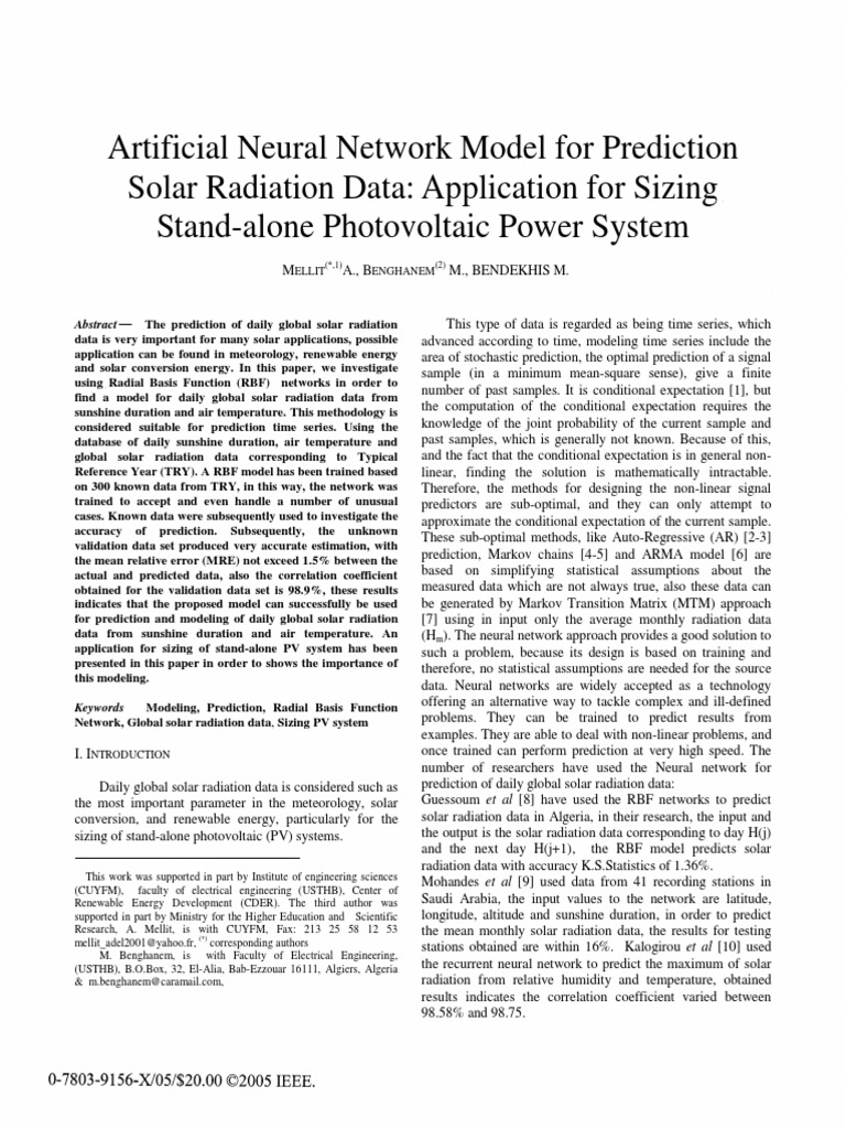 Artificial Neural Network Model For Prediction Solarradiation PDF | PDF