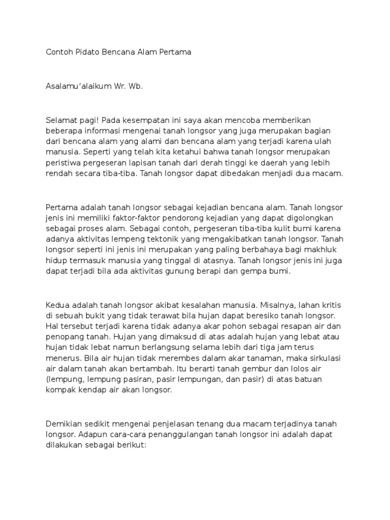 Contoh Pidato Bencana Alam