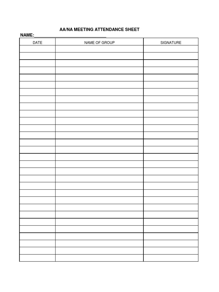 Aana Attendance Sheet Pdf