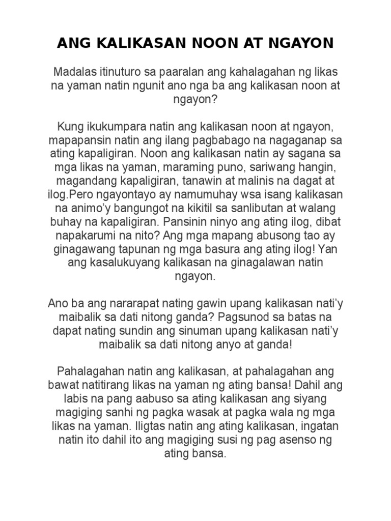 Ang Kalikasan Noon at Ngayon