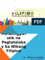 Metalinggwistik Na Pagtatalakay Sa Wikang Filipino