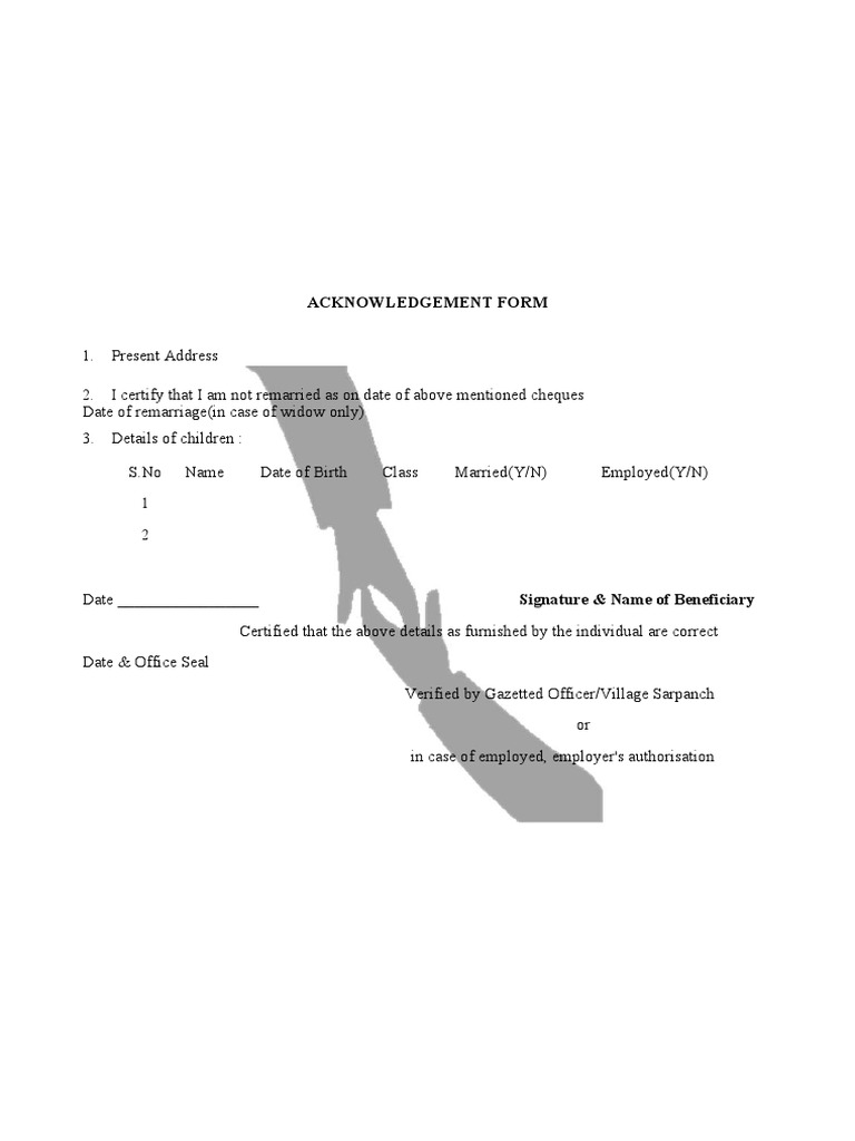 Acknowledgement Form for Beneficiaries | PDF