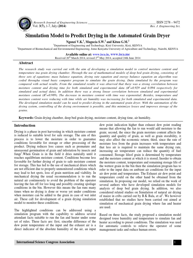 Simulation Model To Predict Drying in The Automated Grain Dryer | PDF ...