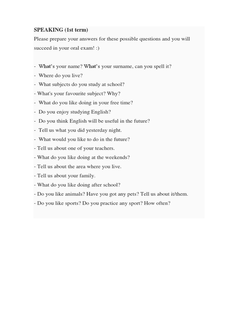 Oral Exam Preparation Questions | PDF | Language Arts & Discipline