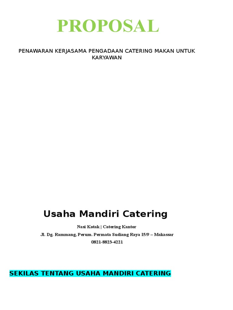 Contoh Proposal Kerjasama Catering Perusahaan