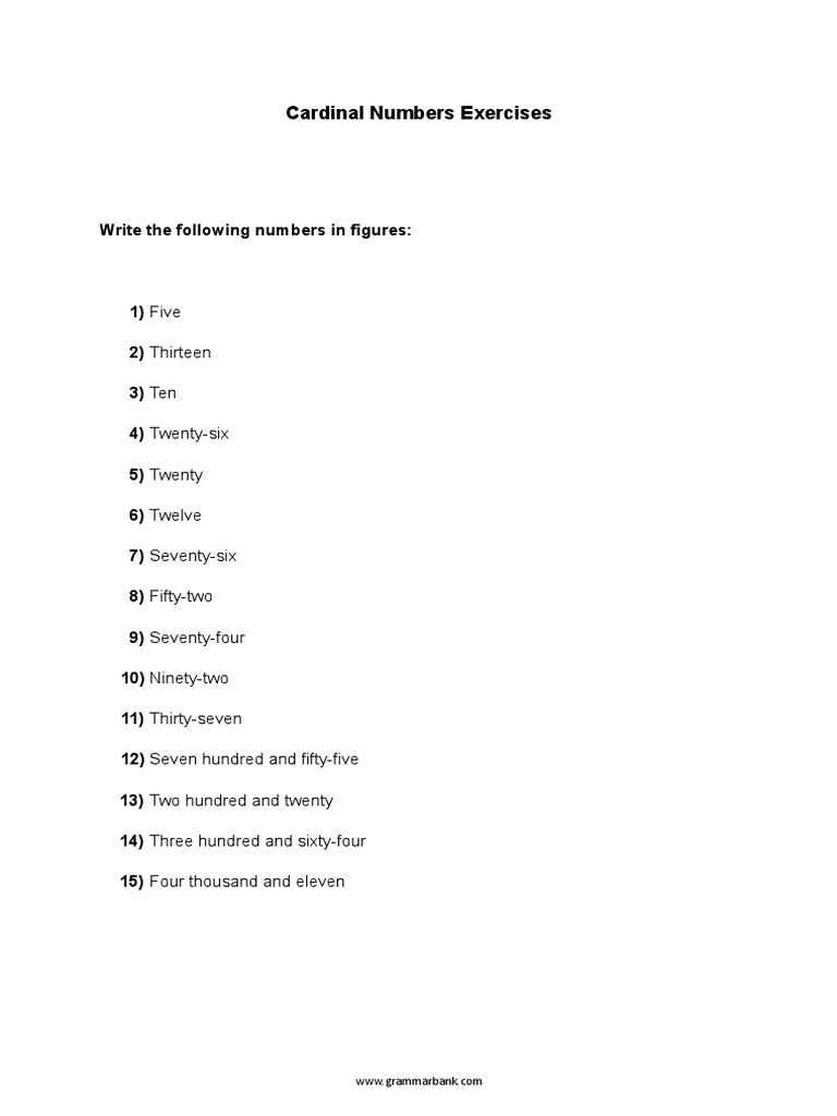 Cardinal Numbers Practice Exercises | PDF