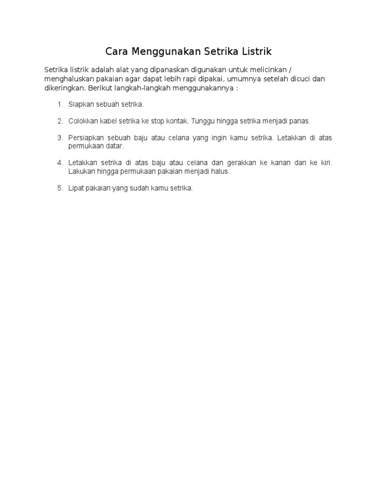Cara Menggunakan Setrika Listrik | Pdf
