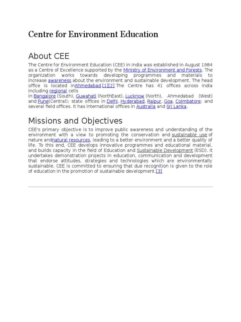 Centre For Environment Education PDF Sustainability Natural