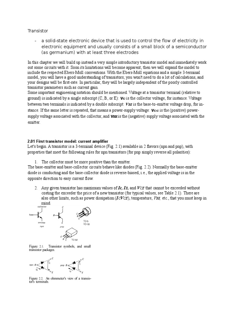 2.01 First Transistor Model: Current Amplifier:, and V V | Download ...