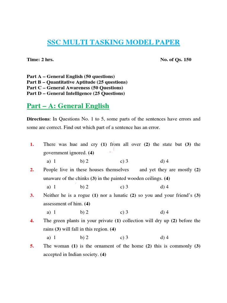 SSC MTS Model Paper: 150 Questions | PDF | Ashoka | Ratio