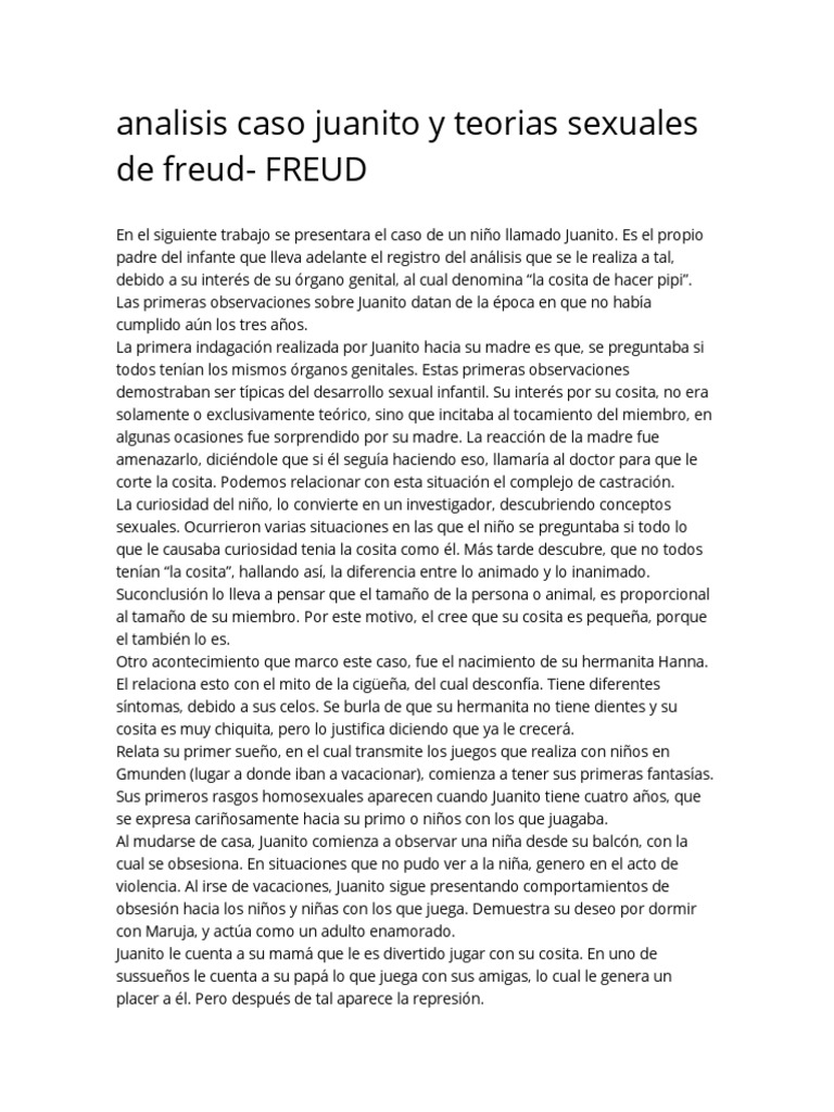 Analisis Caso Juanito y Teorias Sexuales de Freud 2 | PDF | Dormir | Temor