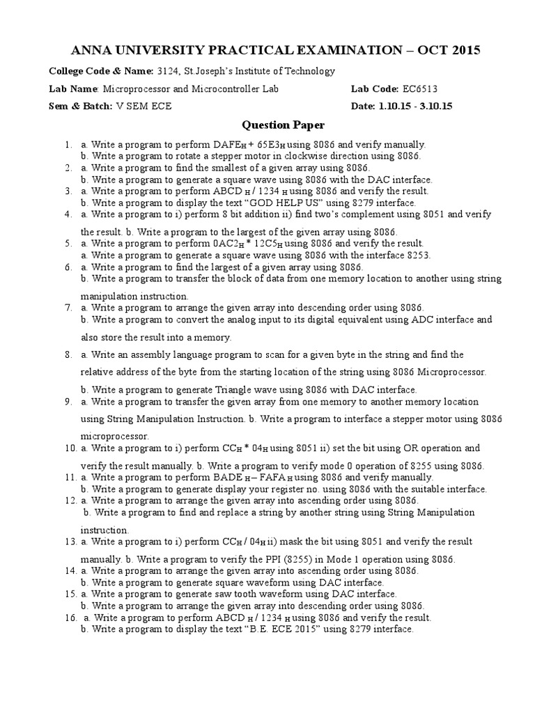 MPMC Lab Practical Exam Questions | PDF | Assembly Language | String ...