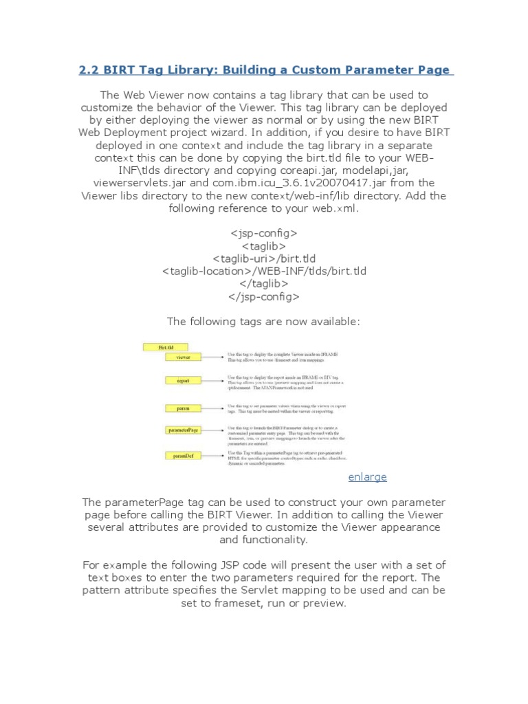 BIRT Tag Library: Custom Parameter Pages | PDF | Html Element | Html