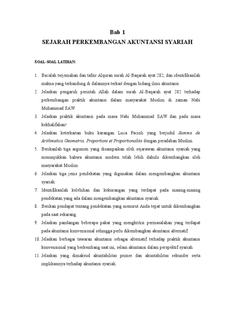 Soal Sejarah Perkembangan Akuntansi Syariah