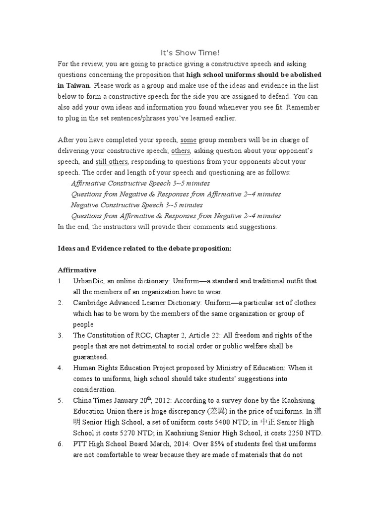 Review Session Evidence For Uniforms (Aaron Revised 09122016) PDF