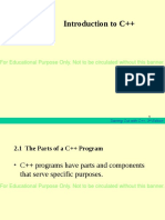 Introduction To C++: For Educational Purpose Only. Not To Be Circulated Without This Banner