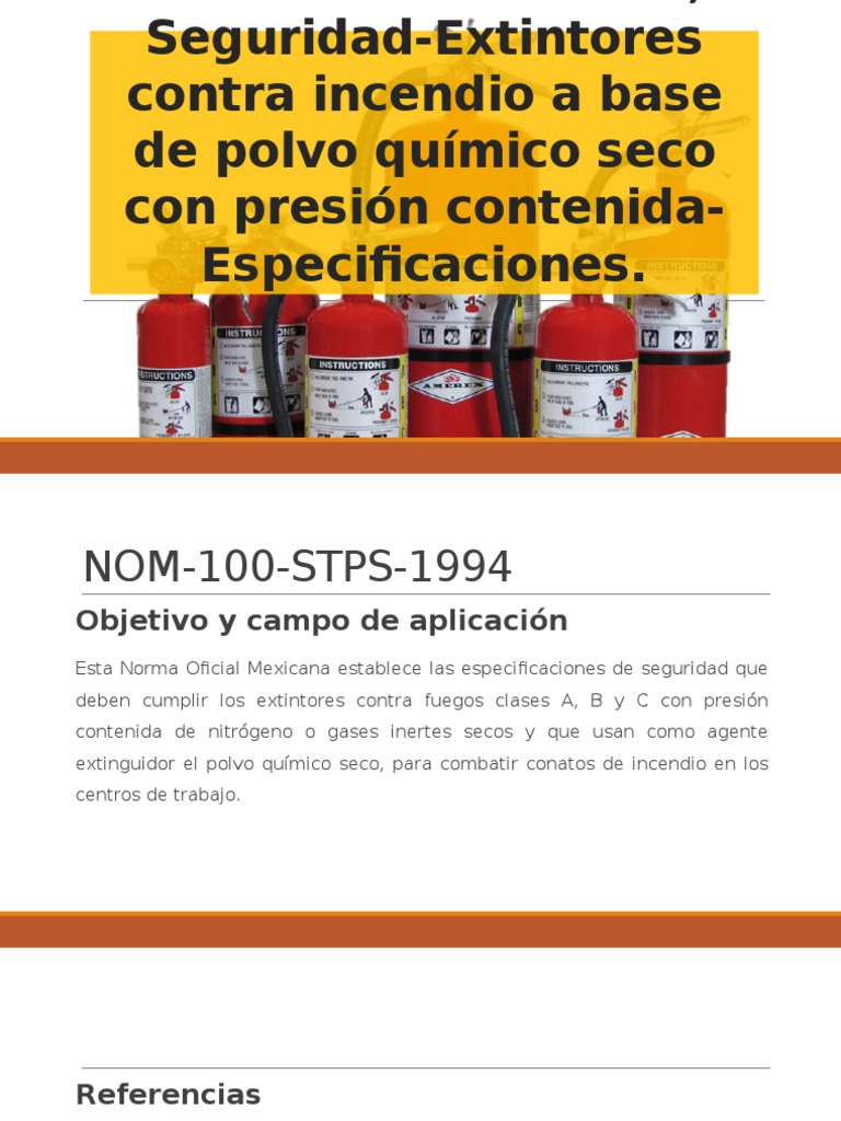 NORMA Oficial Mexicana NOM100STPS1994, SeguridadExtintores Contra Incendio Química Science