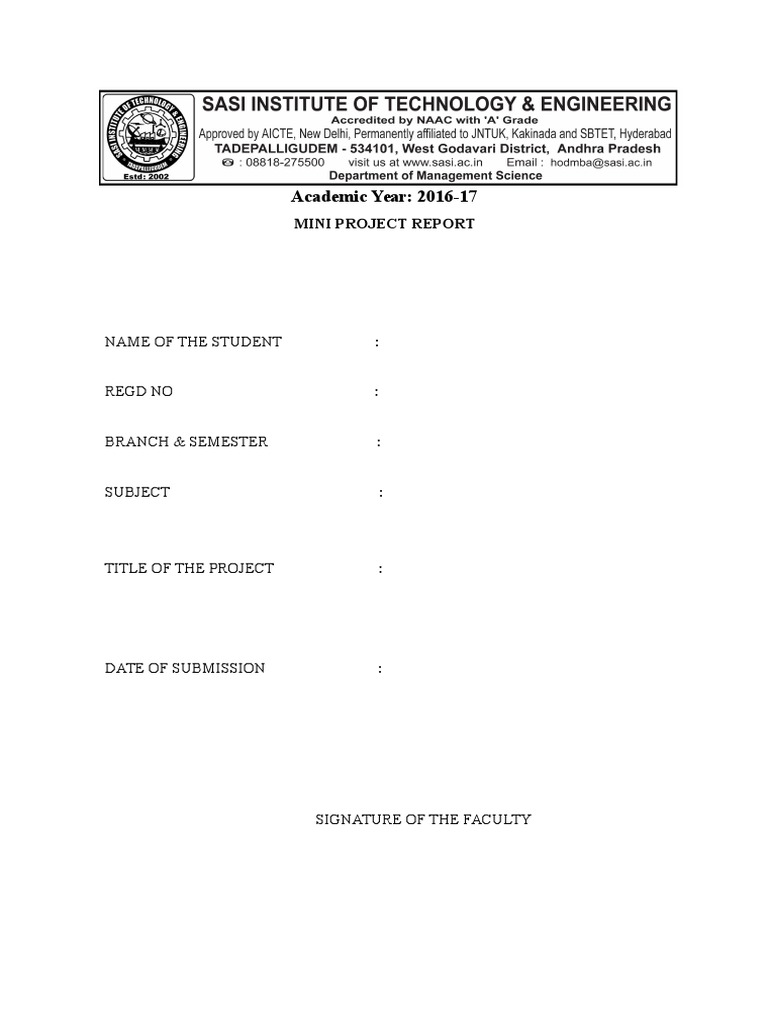 Mini Project Front Page Template | PDF