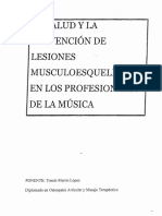 LA Salud y La Prevencion de Lesiones Musculo Esqueletica en Los Profesionales de La Musica..