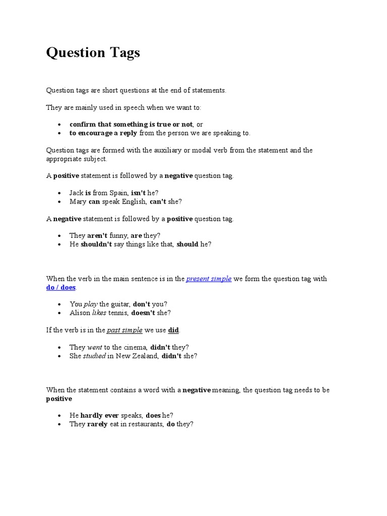 T Question Tags TABLE PDF