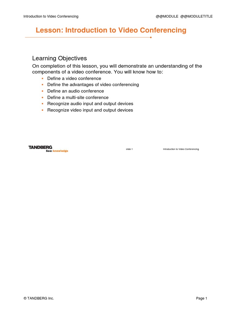 1 Introduction To Video Conferencing PDF Videoconferencing