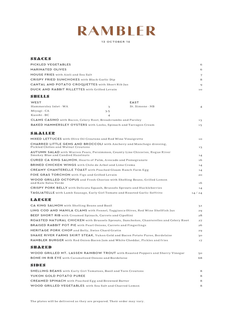 Rambler Restaurant Menu Highlights | PDF