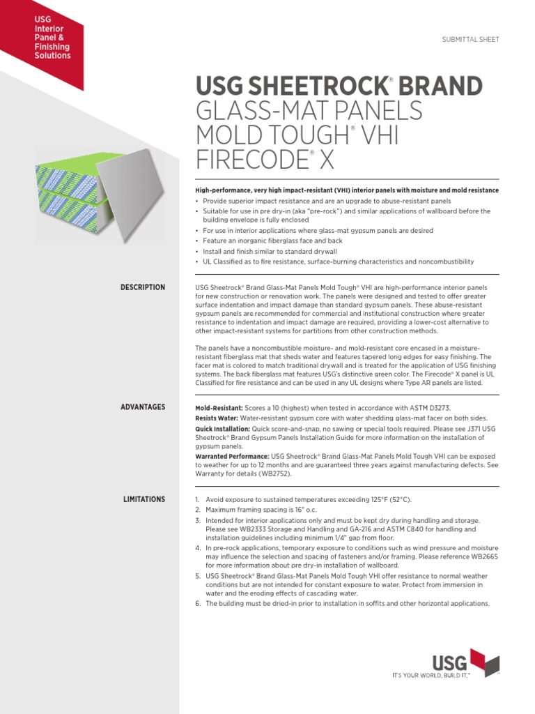 GlassMat MoldTough VHI Firecode X Panels Drywall Framing