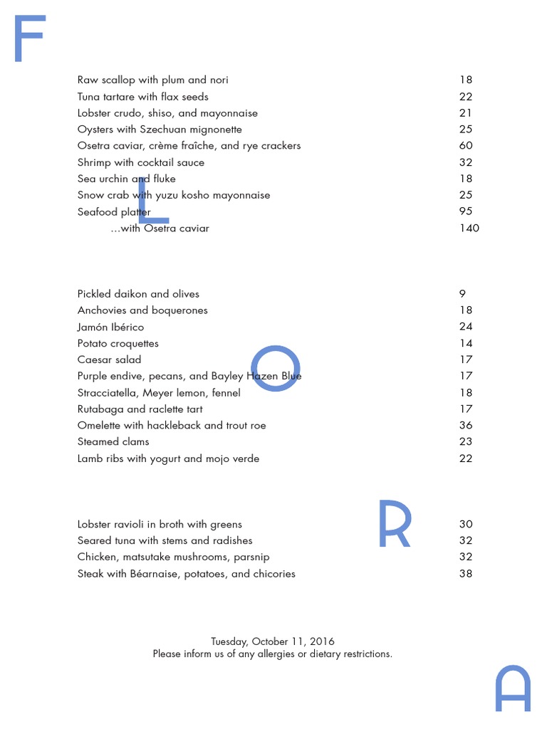 Flora Dinner Menu PDF Fermented Drinks Foods