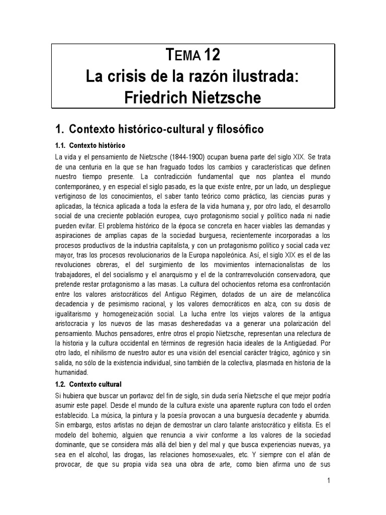 Tema13 La Crisis de La Razón Ilustrada Nietzsche | PDF | Friedrich ...