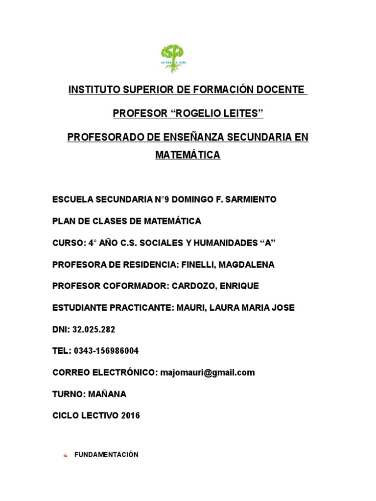 Plan de Clases: Función Cuadrática en Matemática | PDF | Álgebra | Maestros